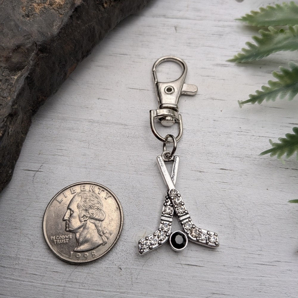 Crystal Hockey Stick Keychain with Black Accent / Bag Charm - Picture 3 of 4